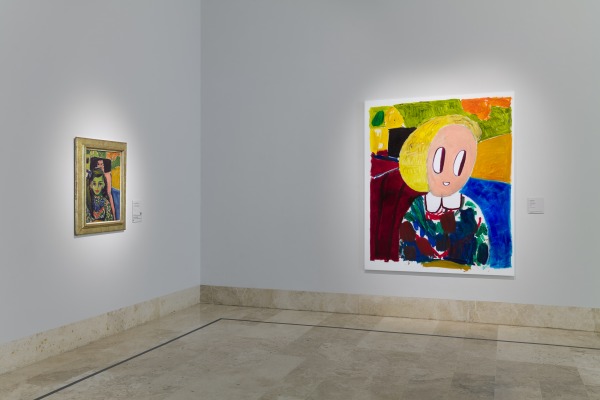 Installation view: Museo Nacional Thyssen-Bornemisza, Madrid, 2025, left: Ernst Ludwig Kirchner,  Fränzi in front of a Carved Chairl, 1910, right: André Butzer, Untitled (Fränzi), 2022, photo: Jonas Bel